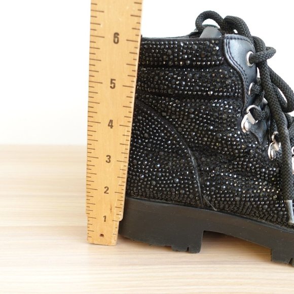 Steve Madden Shoes Leather 6 Boots Black Combat Chunky Lug Sole Studded Buzzer - Picture 4 of 16